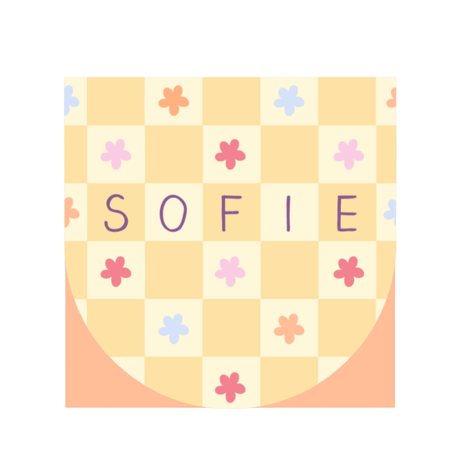 Geboortekaartje ronde voorkant checkerboard bloemen Sofie