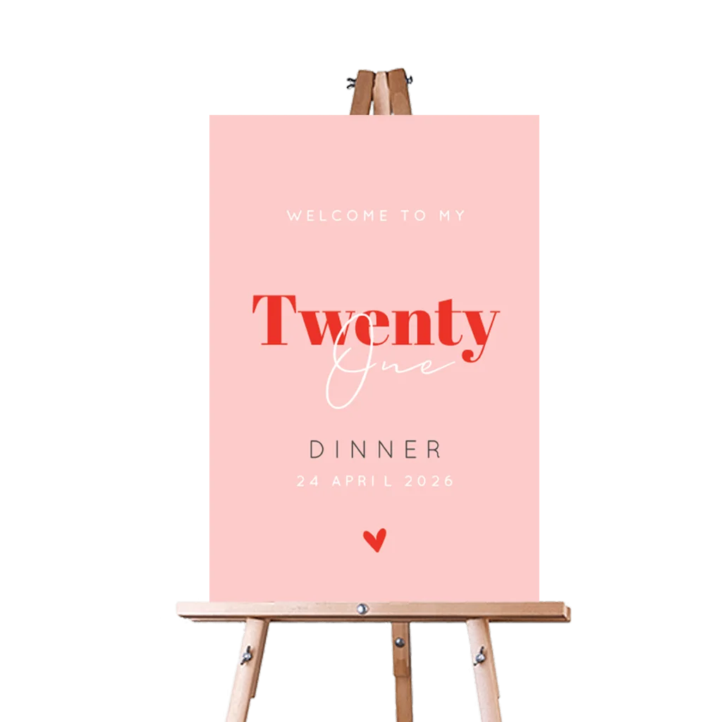 Welkomstbord 21 diner colourblocking met hartje