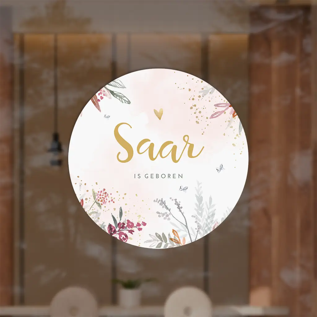 Ronde raamsticker met watercolour bloemen