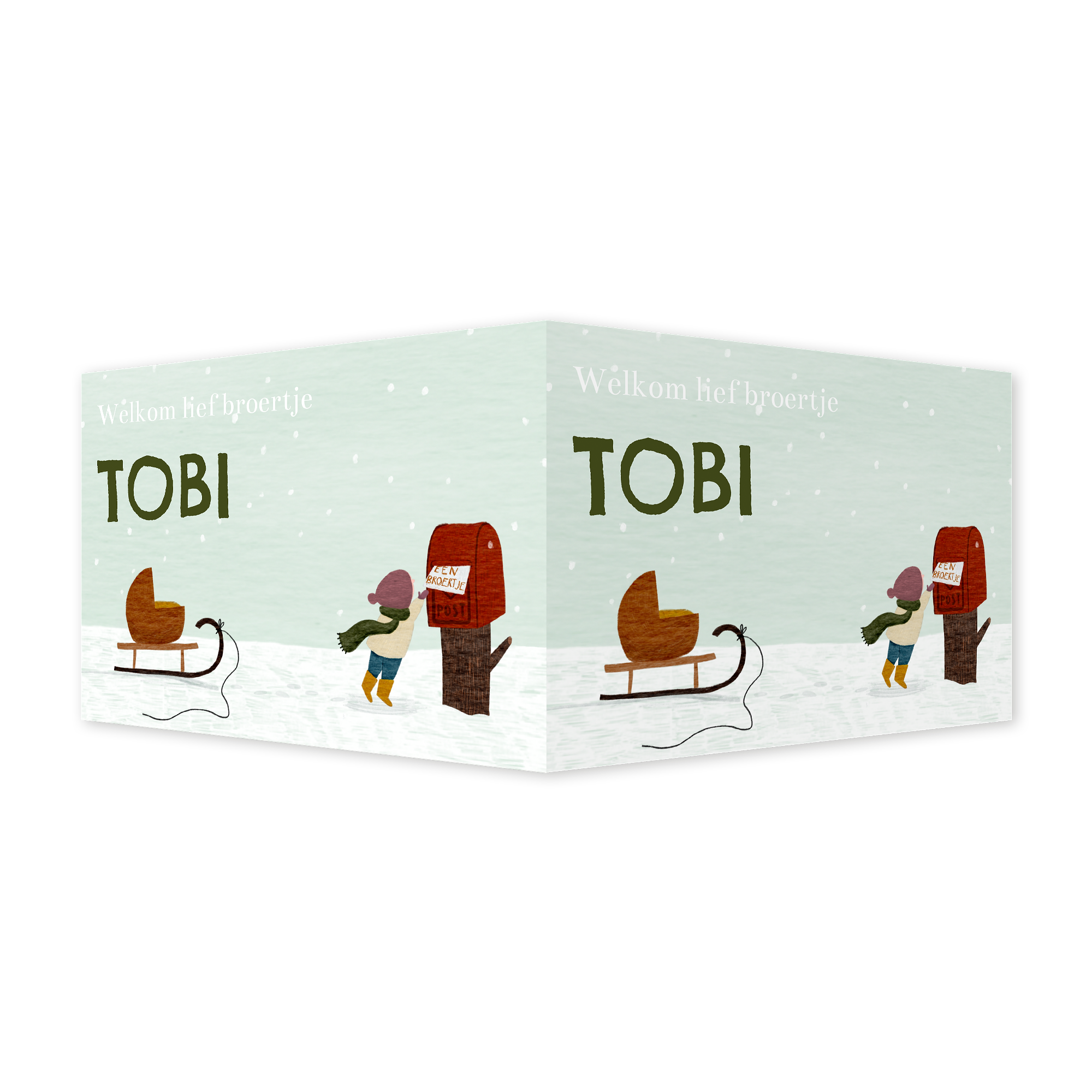 Raambord winter slee broertje brievenbus