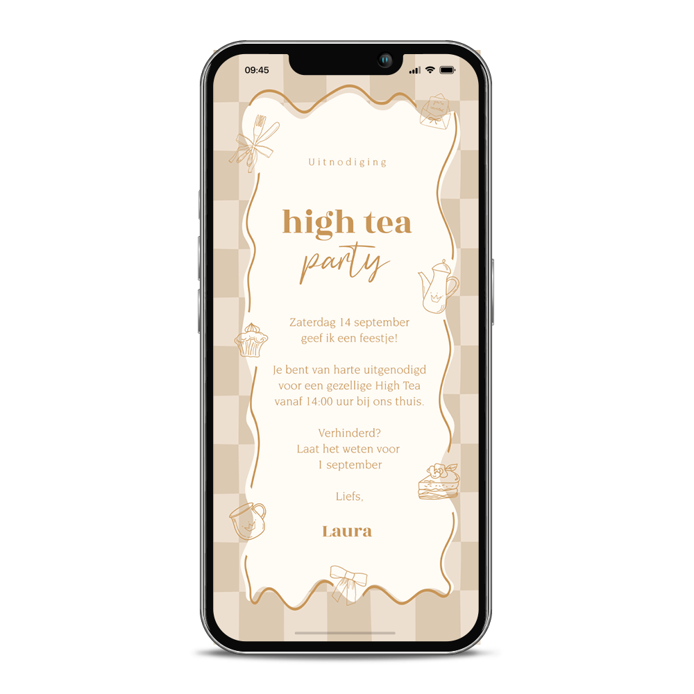 Digitale high tea uitnodiging met blokjeskader