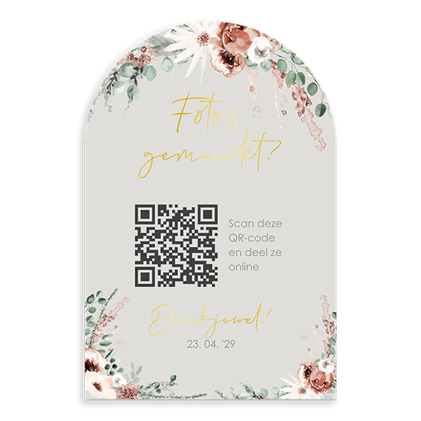 Bordje voor foto's met bloemen en goudfolie