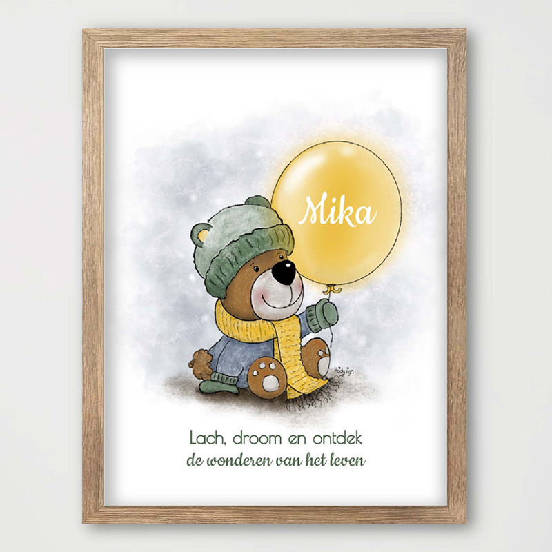 Kinderkamerposter beertje met ballon – met naam en lieve quote