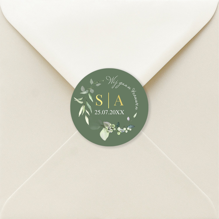 Sluitzegels huwelijk groen letters namen