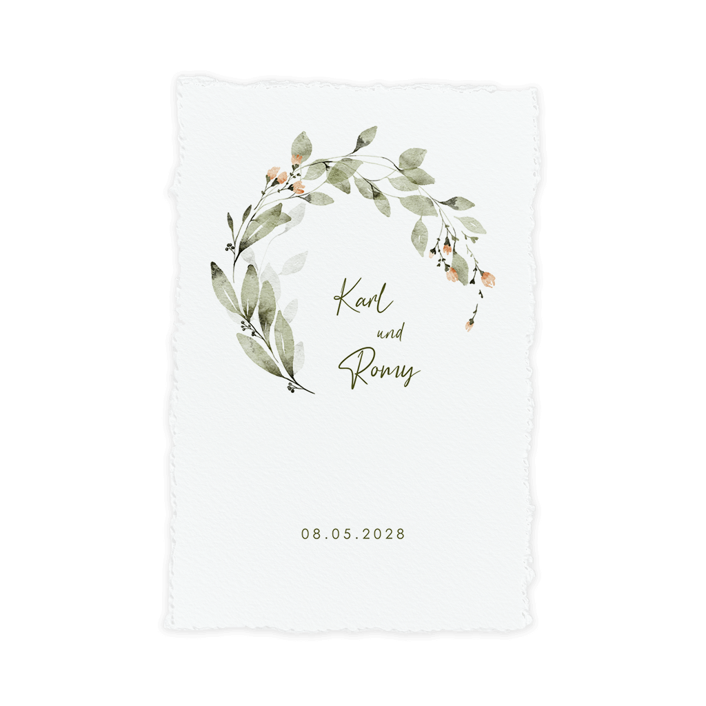 Hochzeitseinladung Büttenpapier-Look (DIY*) mit Kranz
