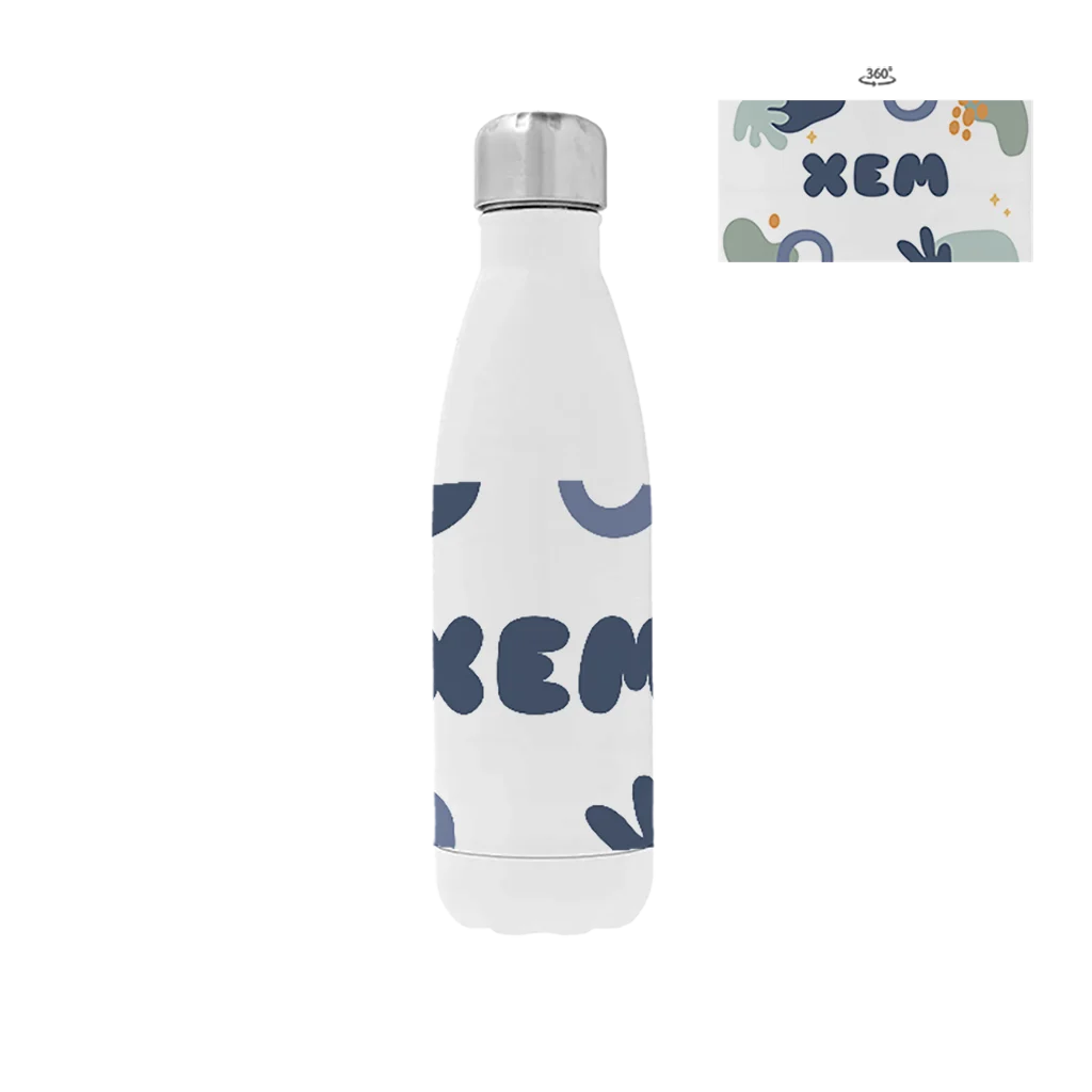 Rvs drinkfles met naam en kleurrijke abstracte vormen