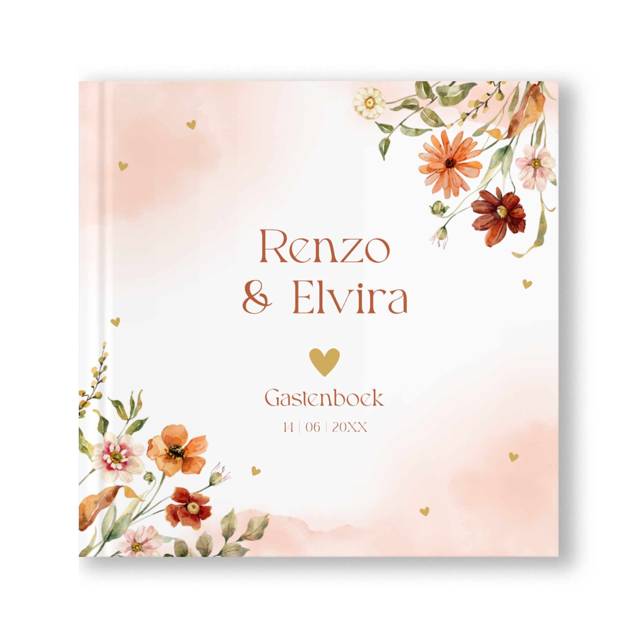Gastenboek bruiloft bloemen watercolour peach
