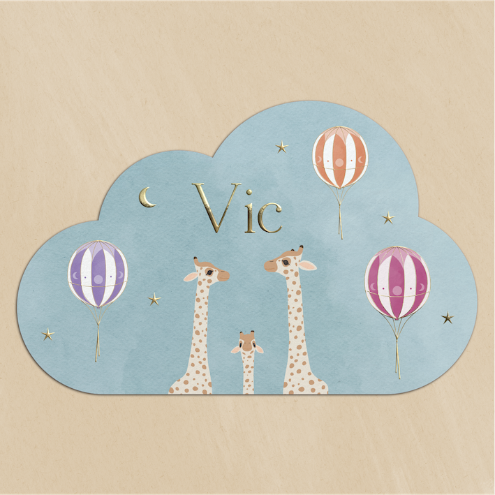 Wolk Geboortekaartje Giraffen familie met Luchtballonnen