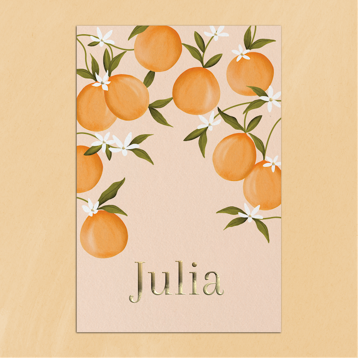 Geboortekaartje Sinaasappels Bloesem Perzikkleur