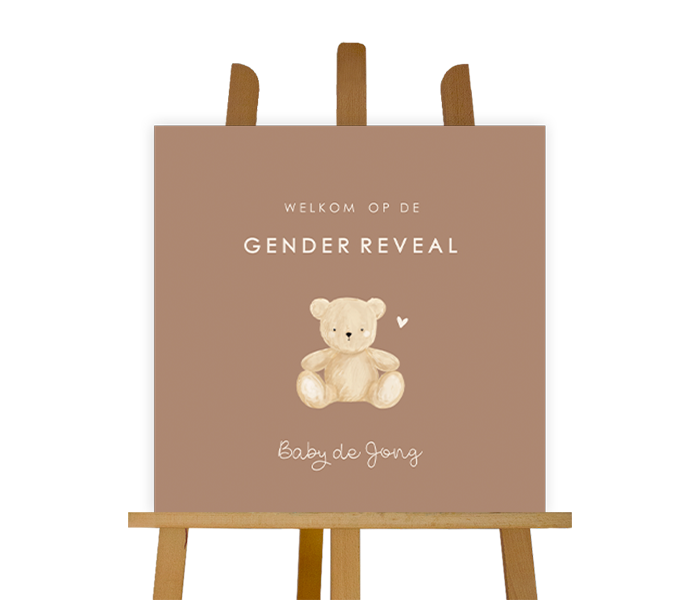 Welkomstbord met teddybeer