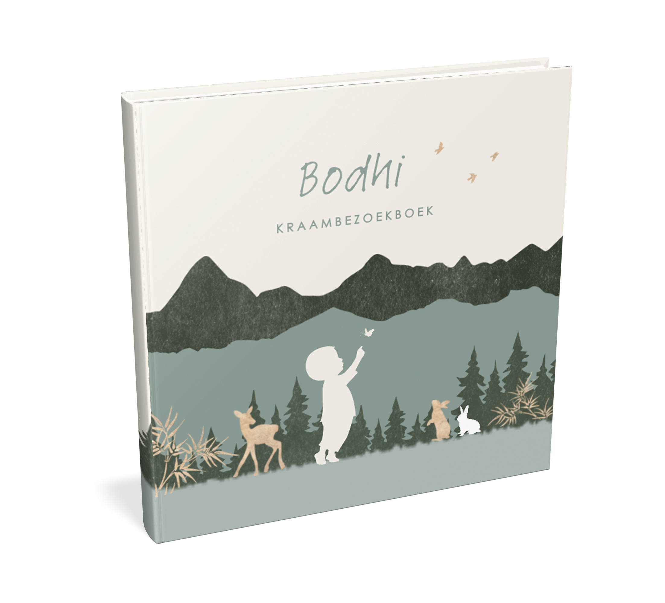 Kraambezoekboek stoer met bosdieren en silhouetje