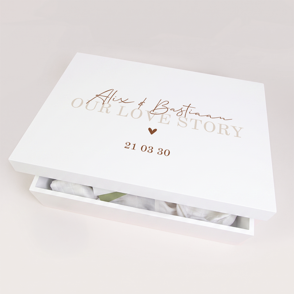 Memorybox huwelijk met opdruk in aardetinten