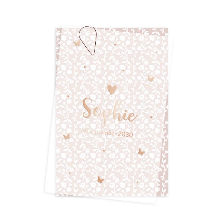 Geboortekaartje kalkpapier meisje met bloemen patroon en foliedruk