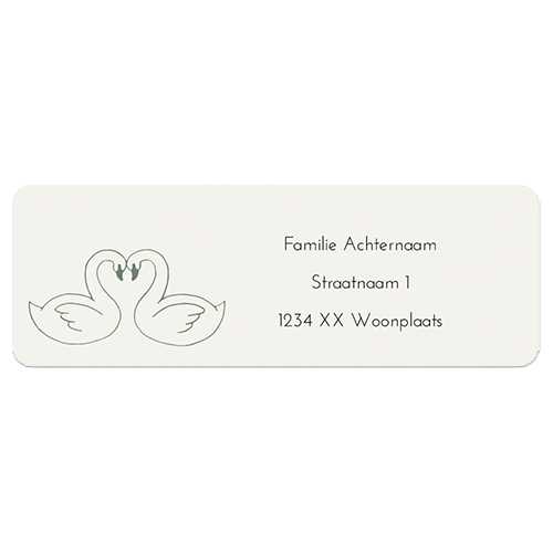 Adresstickers trouwkaart met illustratie van twee zwanen