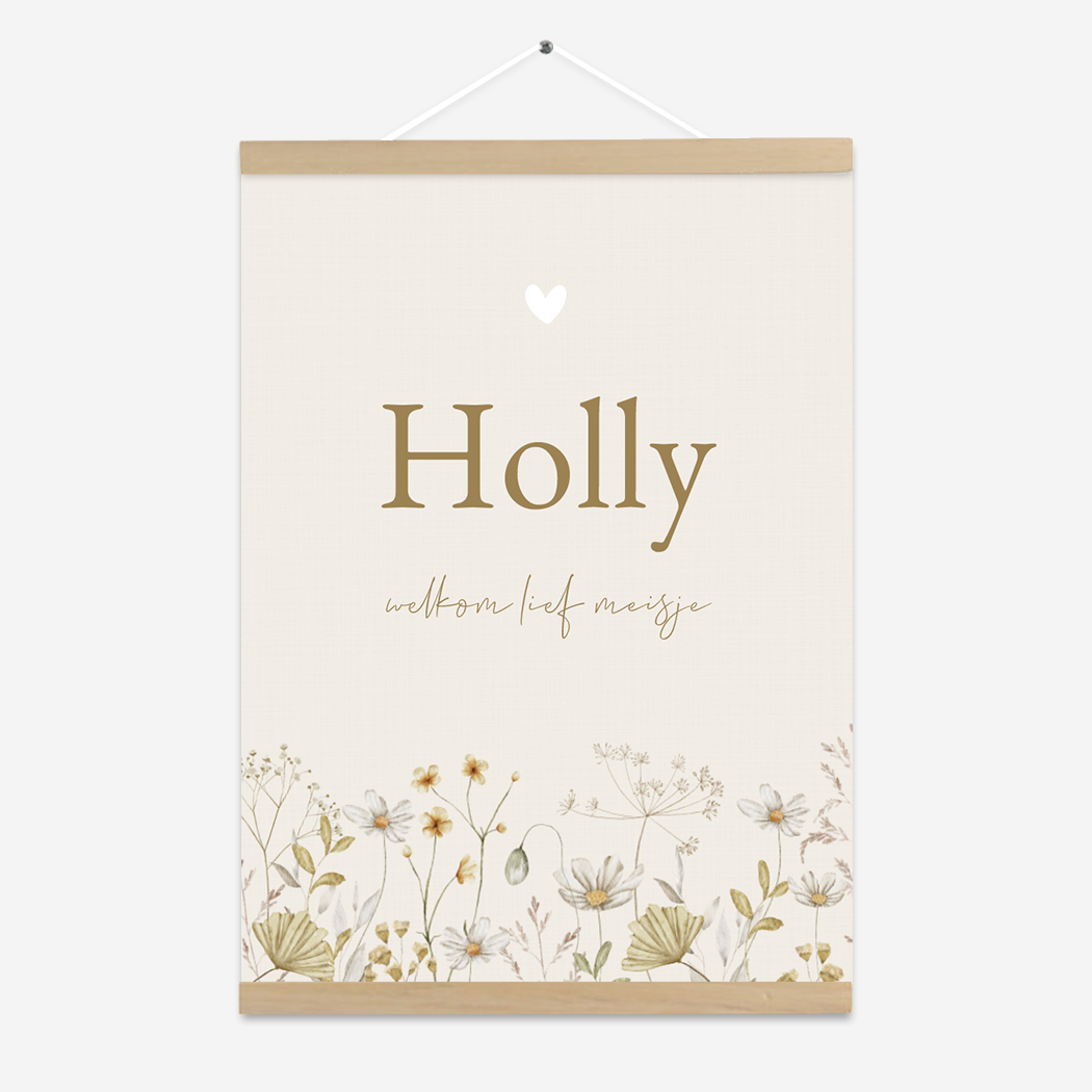 Poster Meisje Veldbloemen Aquarel Naturel