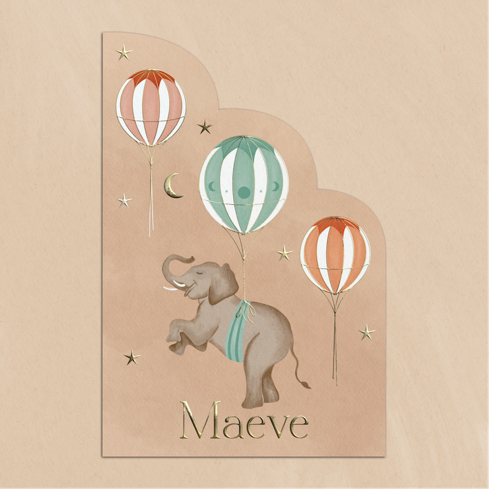 Geboortekaartje Unieke Vorm Olifant Luchtballonnen Peach