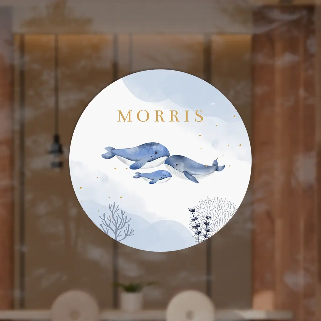 Lieve raamsticker met watercolour en walvissen