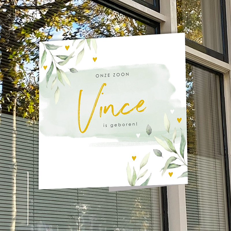 Botanisch geboortebord met groene waterverf