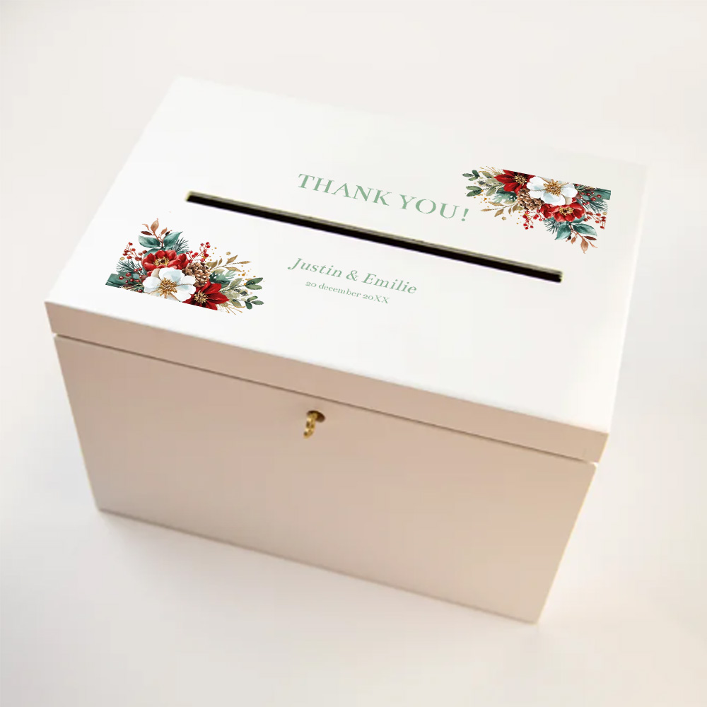 Enveloppendoos hout bruiloft kerst bloemen rood