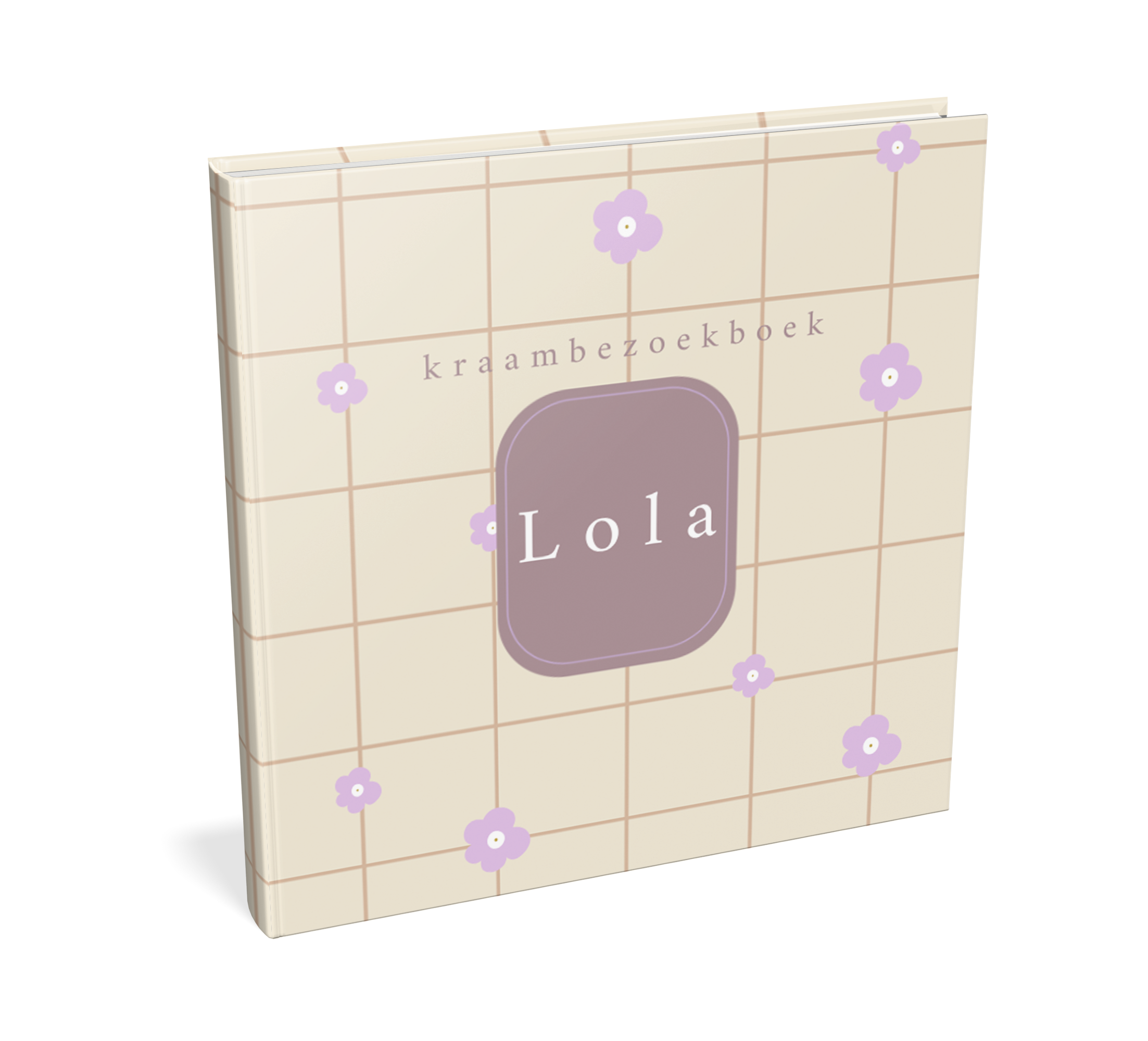 Kraambezoekboek met ruitjespatroon en lila bloemetjes