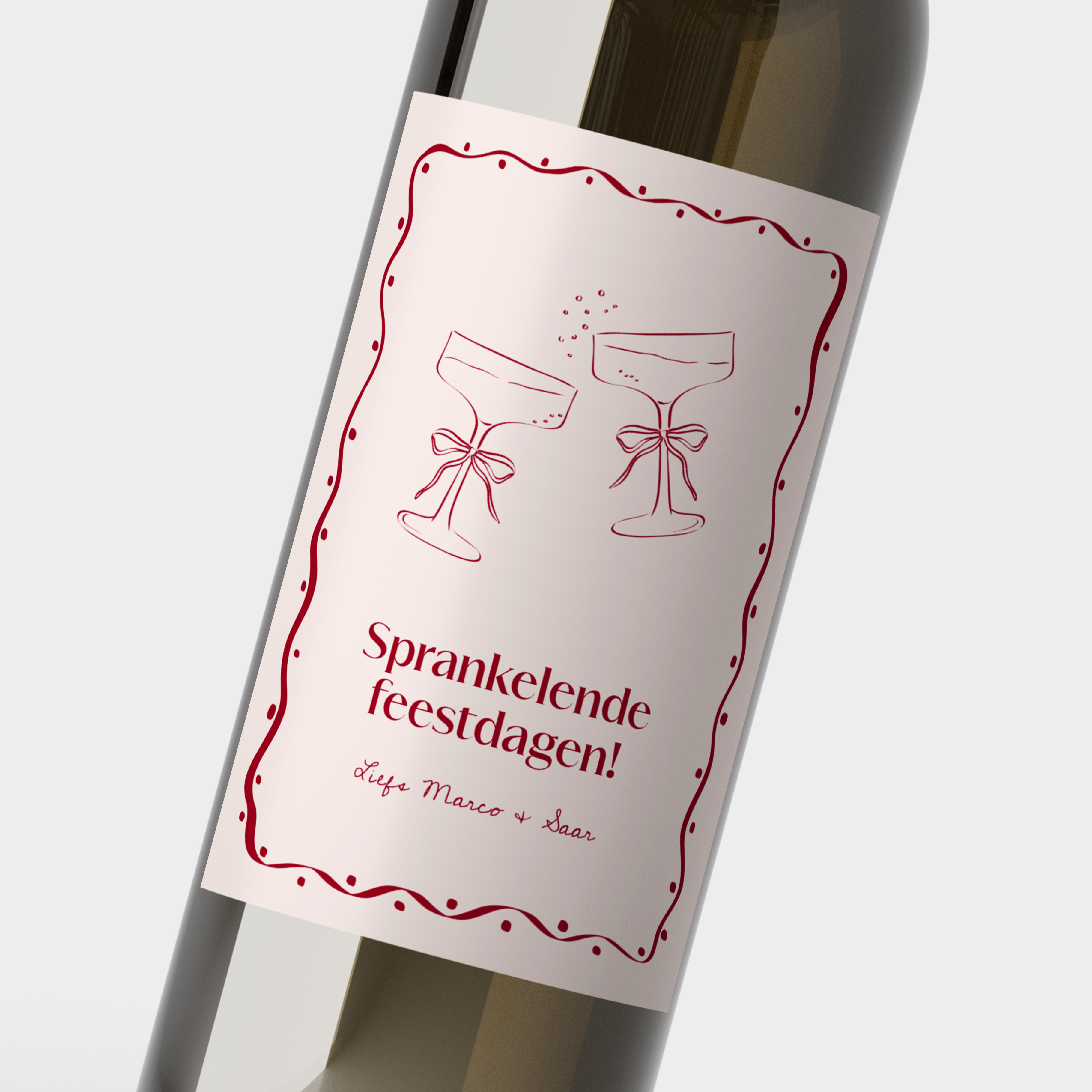 Flesetiket champagne glazen kerst - 5 stuks