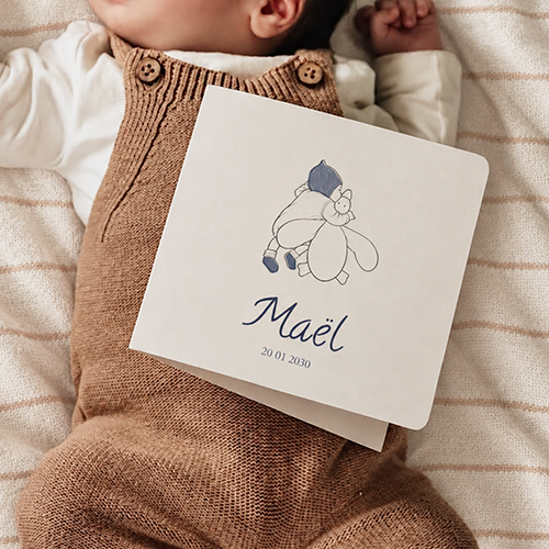 Geboortekaartje jongen lijntekening baby