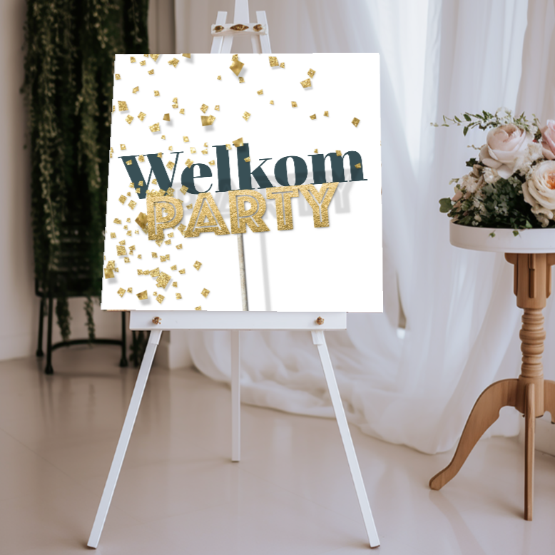 Welkomstbord feestje party met confetti