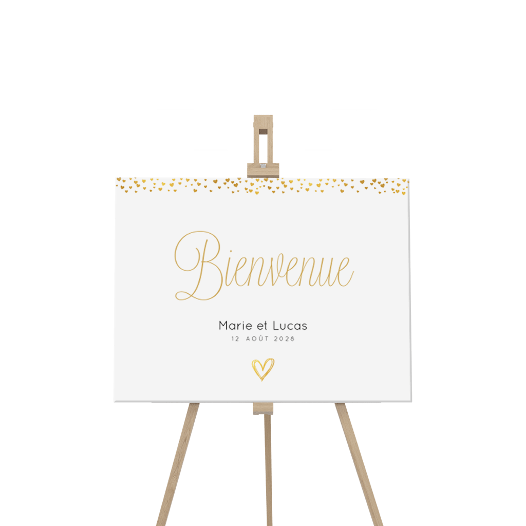 Panneau de bienvenue romantique avec un cœur doré