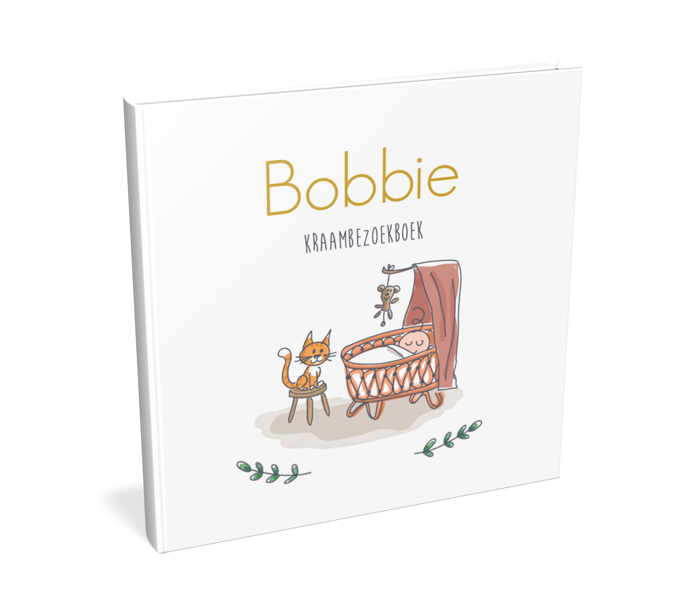 Kraambezoekboek vrolijk met wiegje en katje