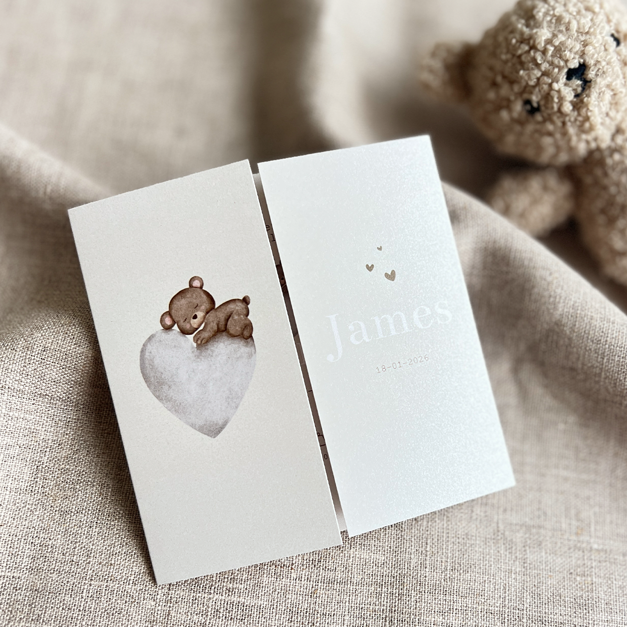 Geboortekaartje Jongen Teddybeertje Hartje Luikkaartje 