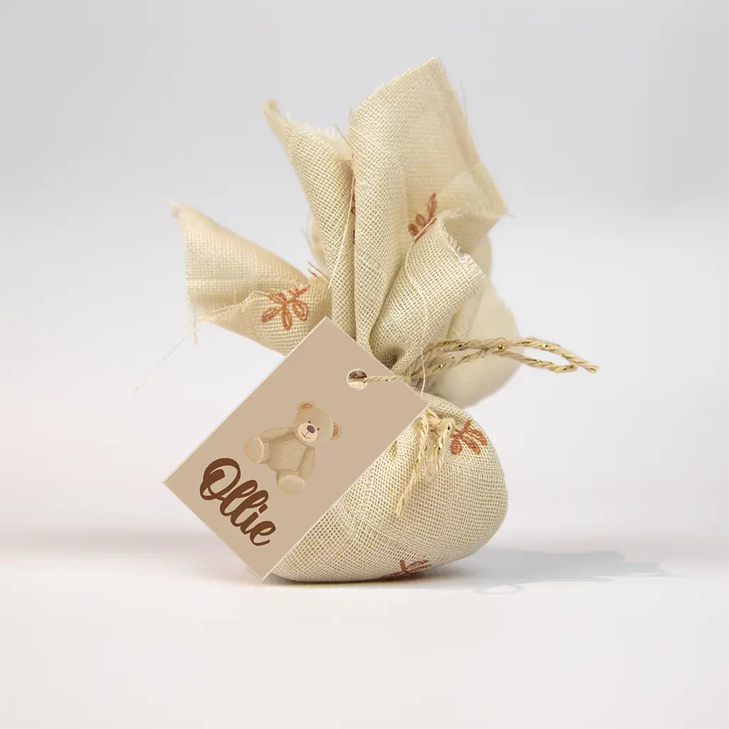 Doopsuiker labeltje bruin met teddybeer - per 18 stuks