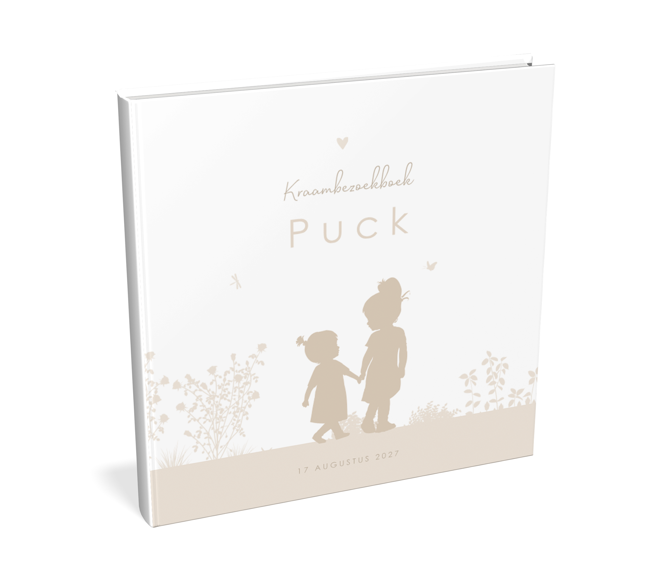 Kraambezoekboek beige met silhouetjes grote zus