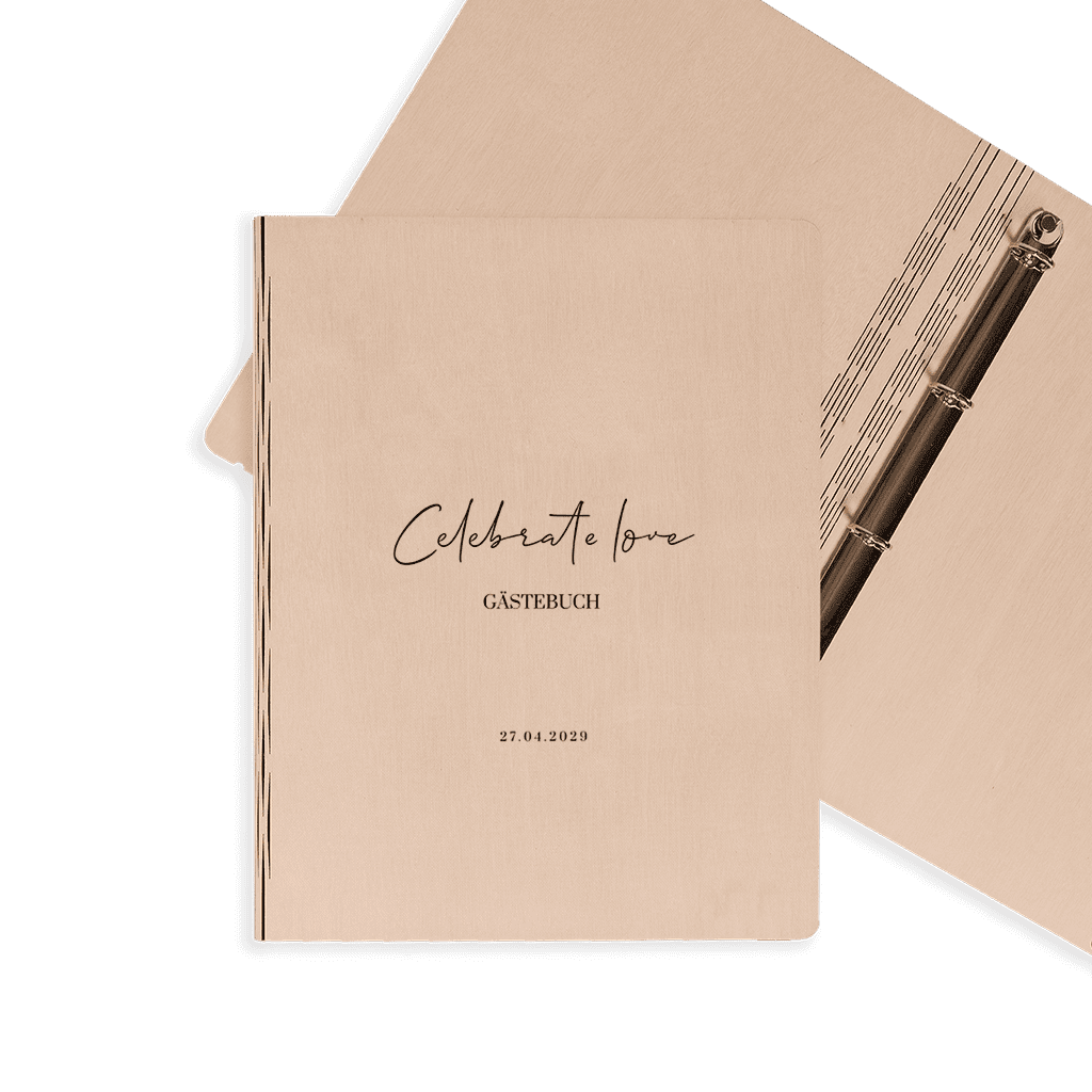 Gästebuch Hochzeit aus Holz "Celebrate Love" in schlichtem Design