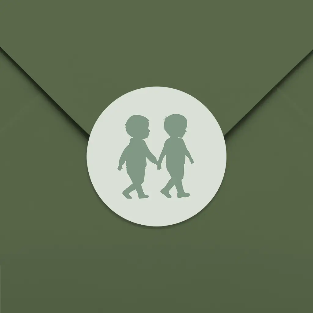 Groene sluitsticker met silhouetjes van tweeling - per 25 stuks