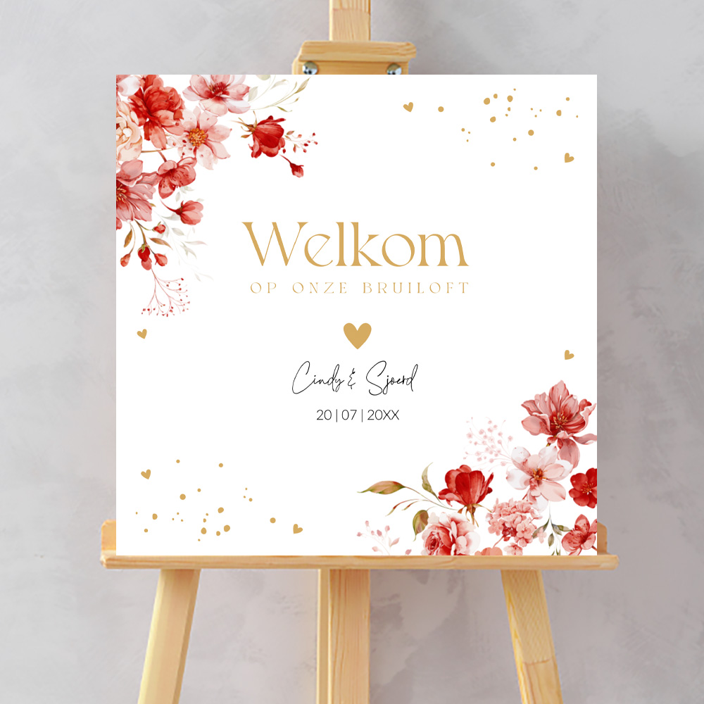 Bruiloftsbord romantische bloemen rood 70x70 cm