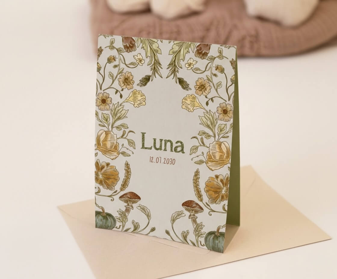 Bohemian geboortekaartje in tentvorm