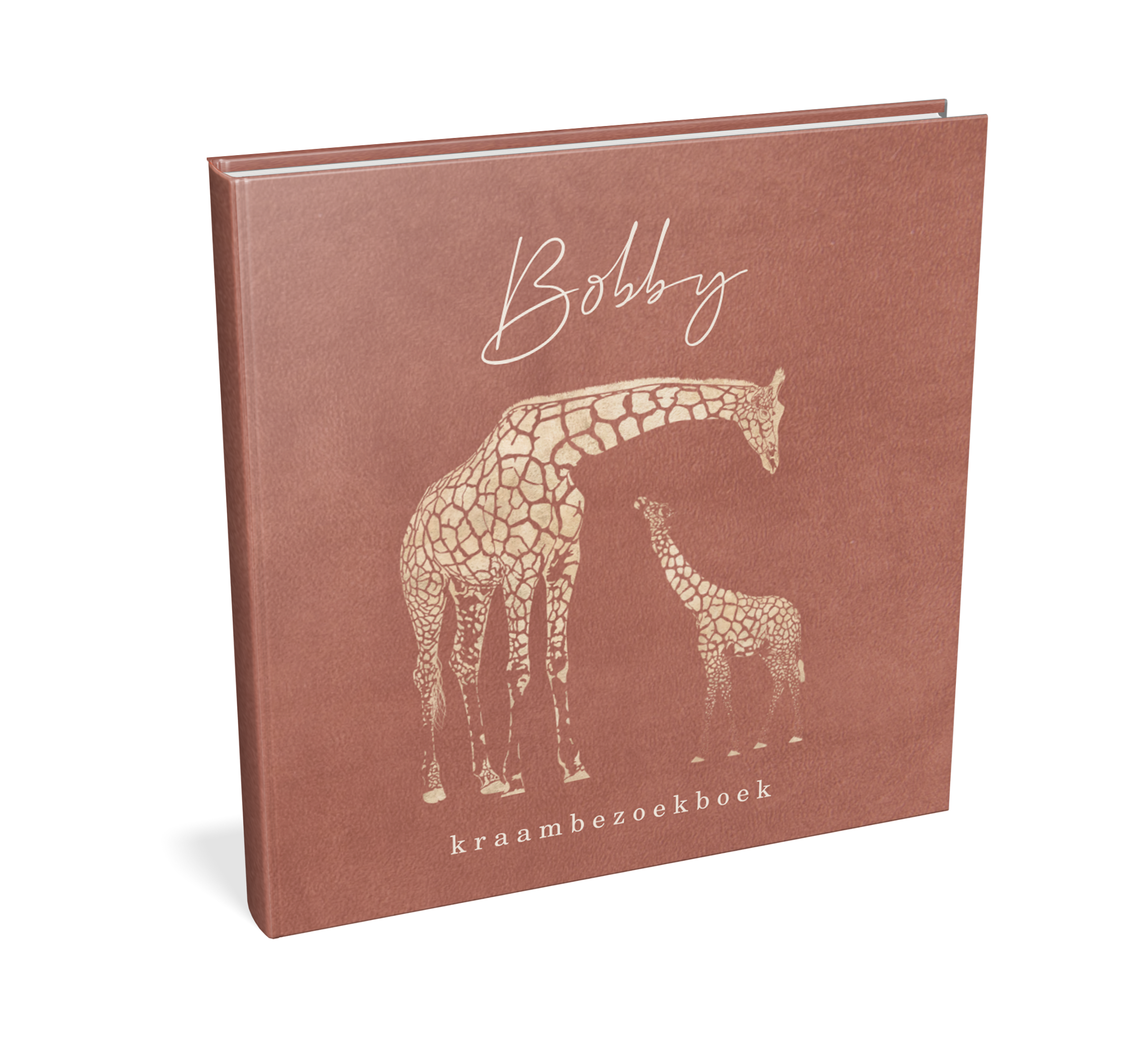 Kraambezoekboek roestkleur velvet-look met giraffen