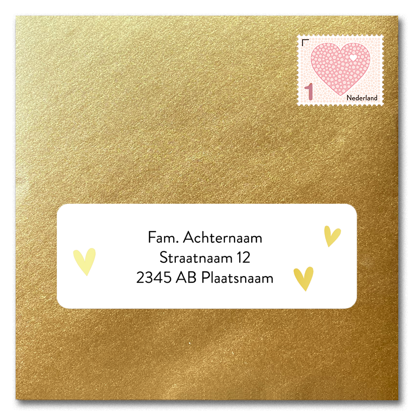 Adressticker met goudfolie hartjes