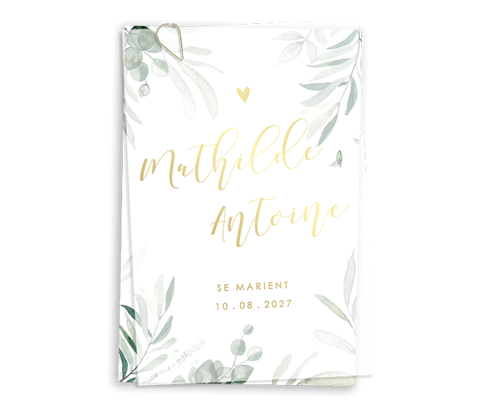 Faire-part de mariage avec eucalyptus I Couverture en papier calque en option