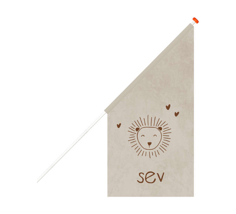 Geboortevlag met getekend leeuwtje en hartjes