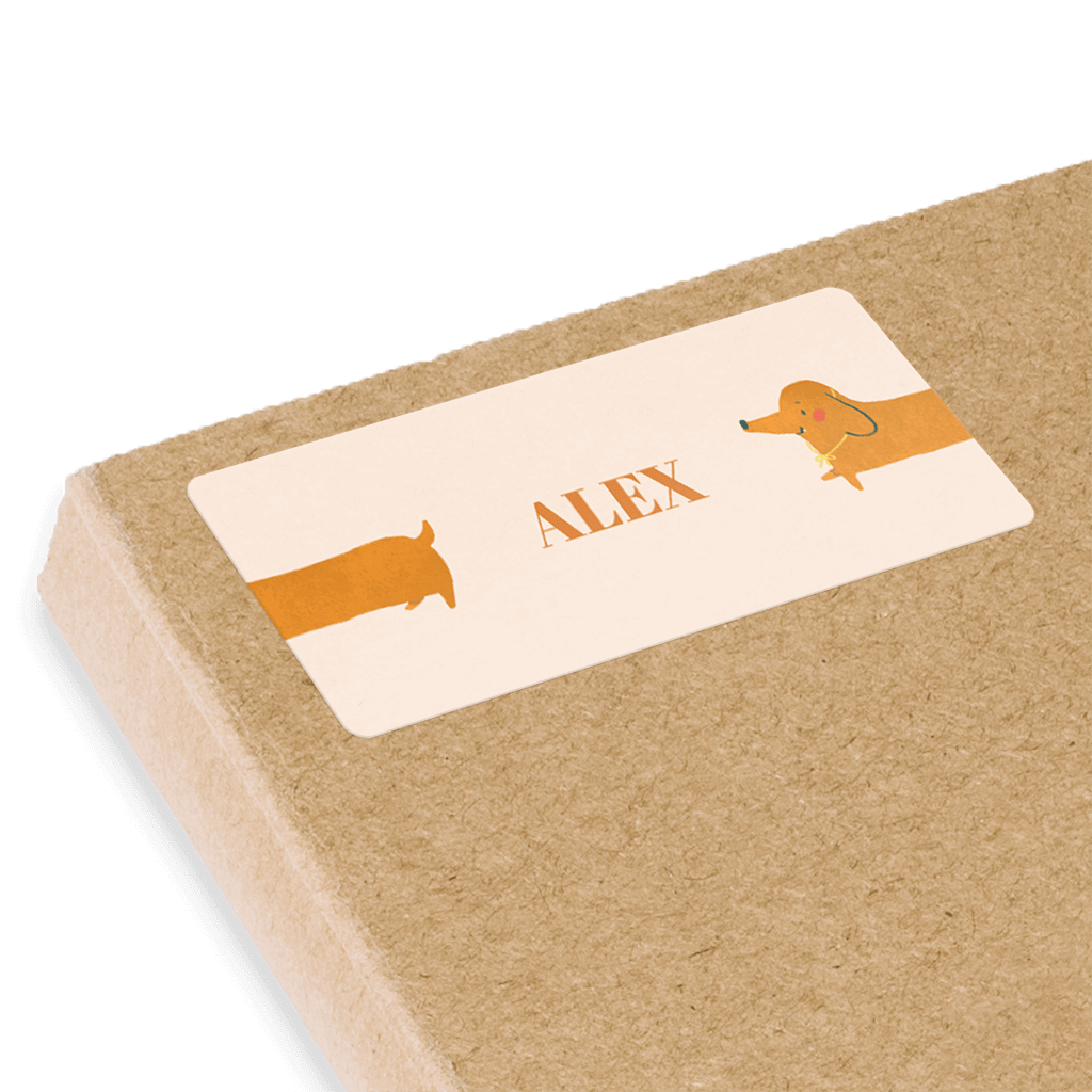 Namensaufkleber Einschulung mit Dackel und Namen 70x30 mm