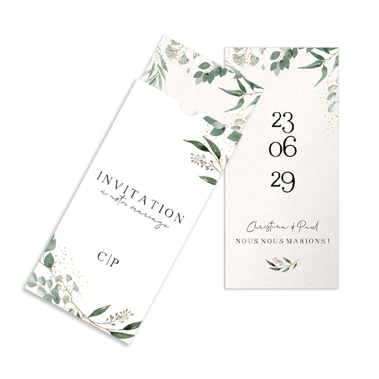 Faire-part de mariage avec branches, feuillages  | Étui en option*