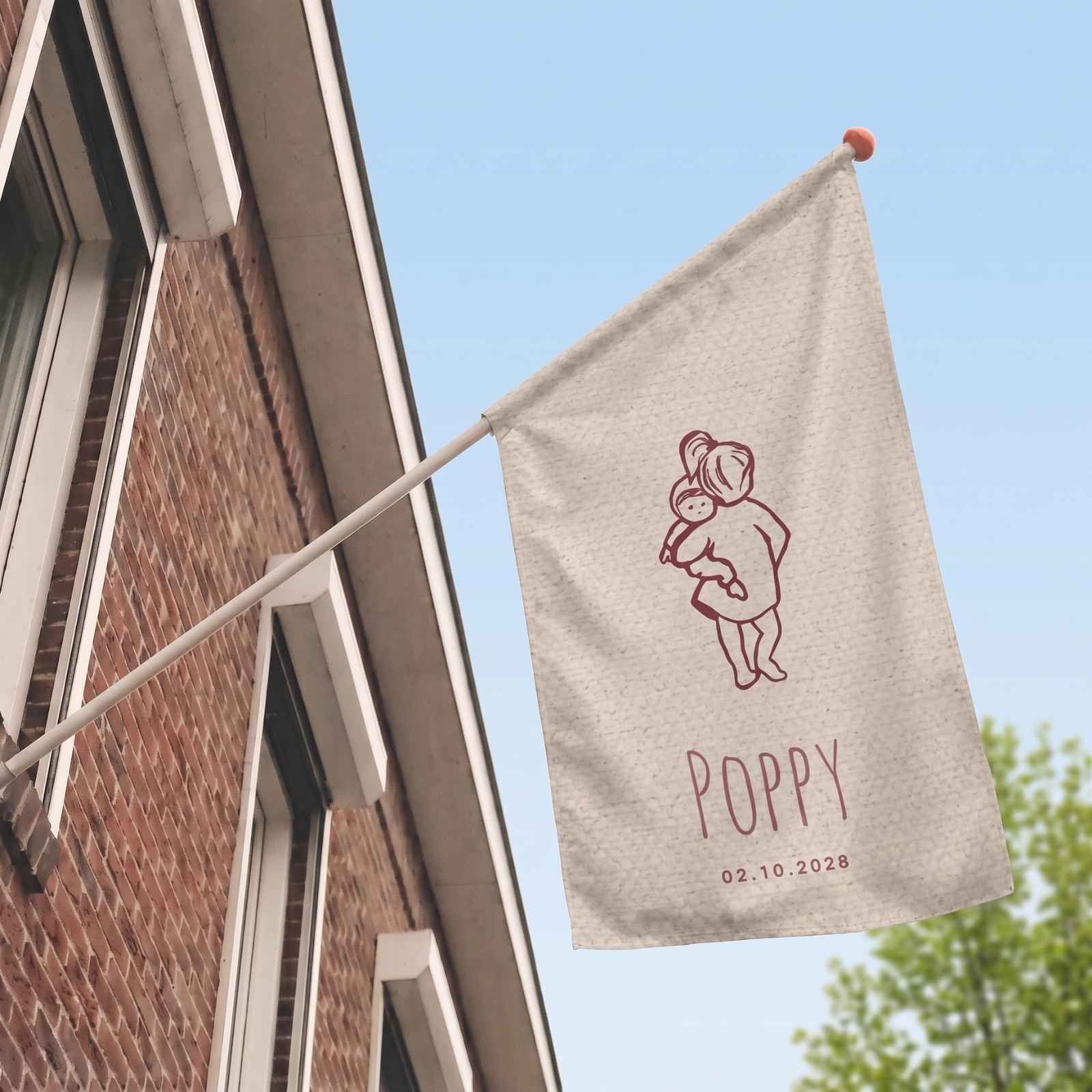 Geboortevlag linnen look lijntekening zusjes