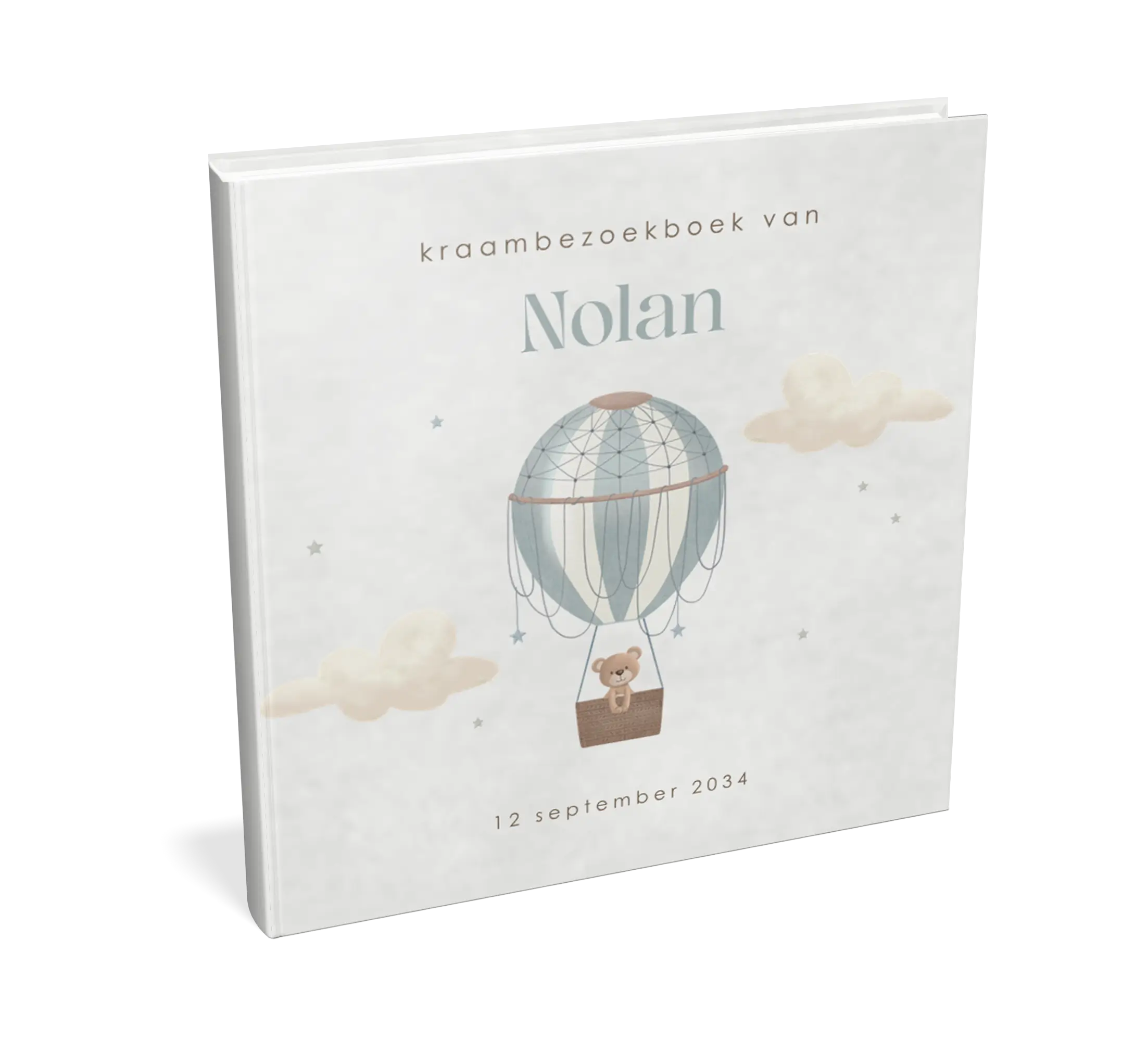 Kraambezoekboek met beertje in gestreepte luchtballon