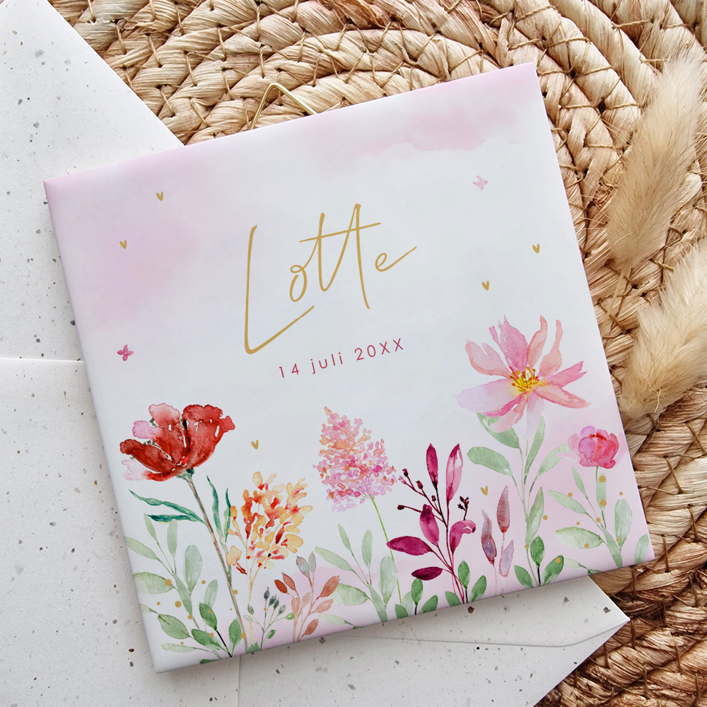Geboorte tegeltje bloemen roze meisje 15 x15 cm