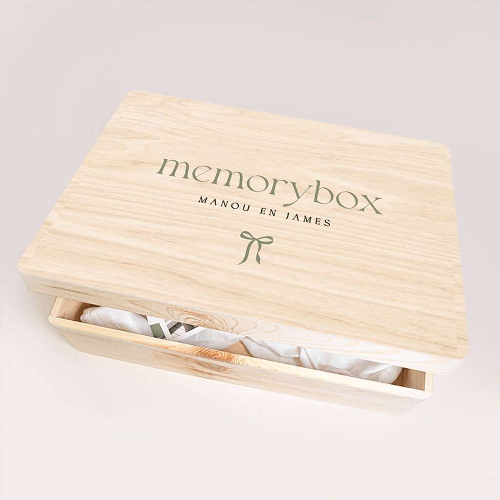 Memorybox huwelijk groen gestreept met strikje