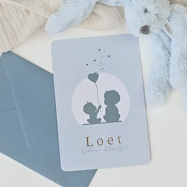 Lief geboortekaartje met broertjes en hartjesballon