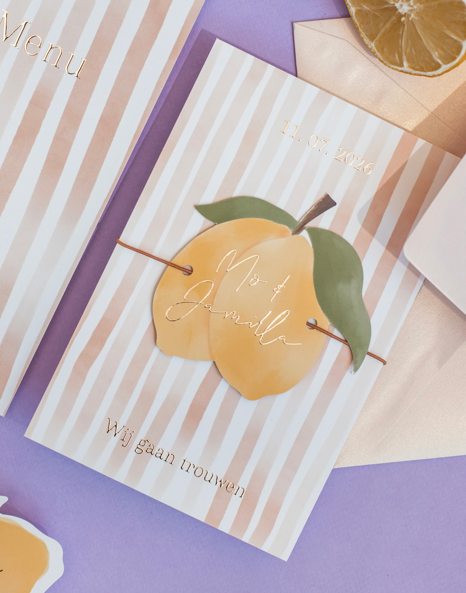 Trouwkaart stapelkaart citroen roze
