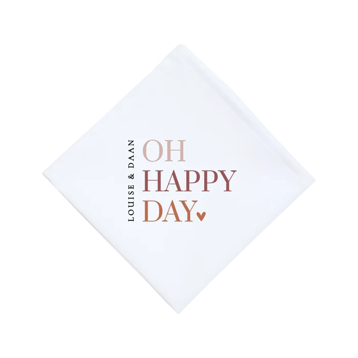 Gepersonaliseerde servetten voor bruiloft in oudroze tinten met hartje