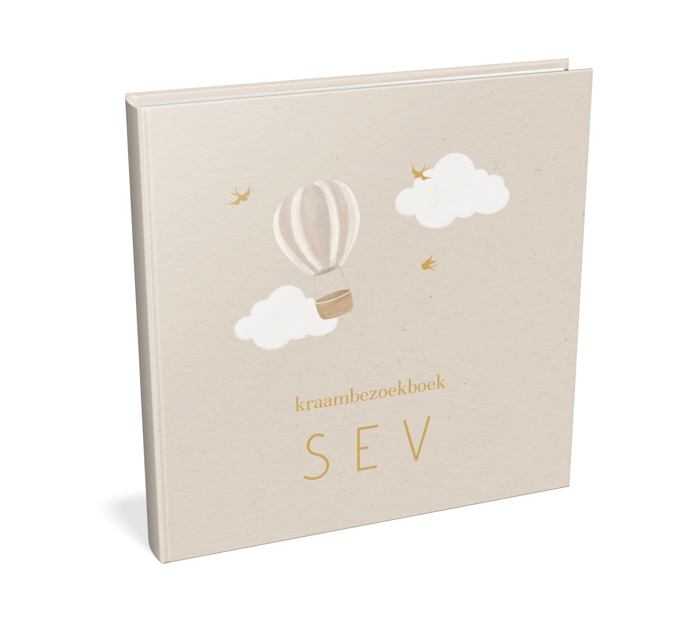 Kraambezoekboek beige met luchtballon en wolkjes - met invulpagina's